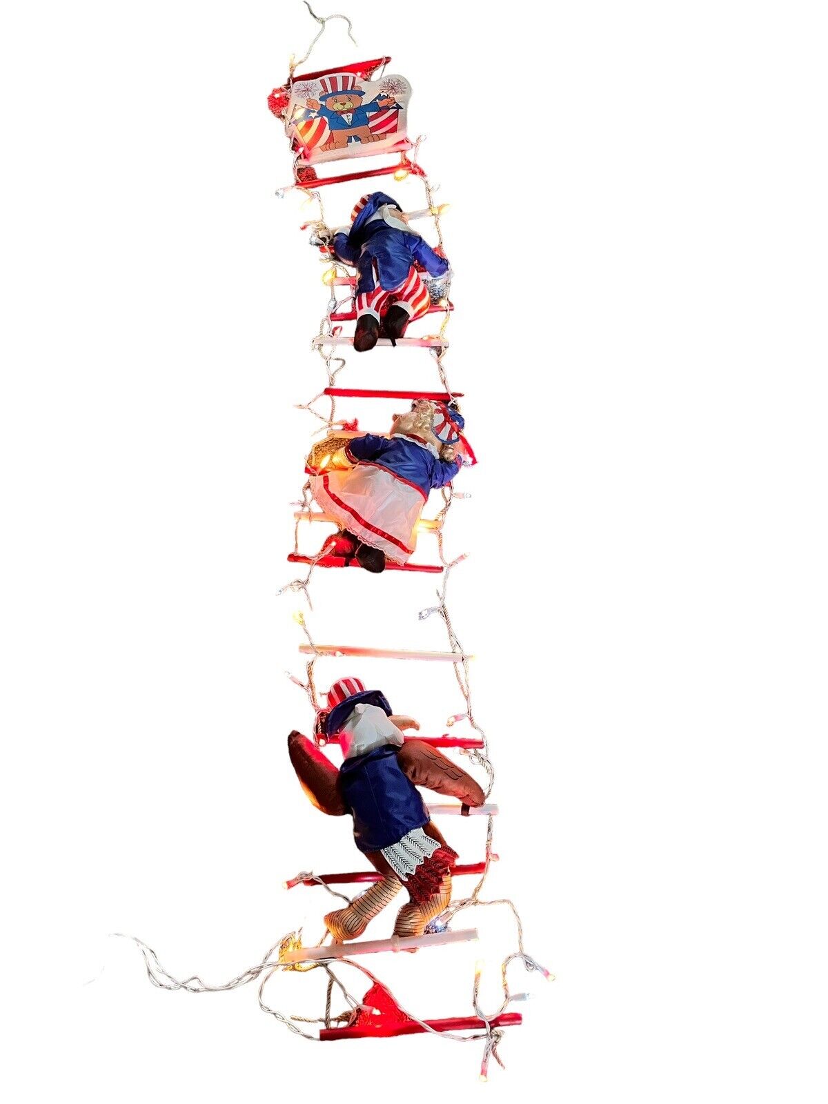 Vtg July 4th Patriotic USA Climbing Nylon Plush Dolls 9ft Light Up Rope Ladder