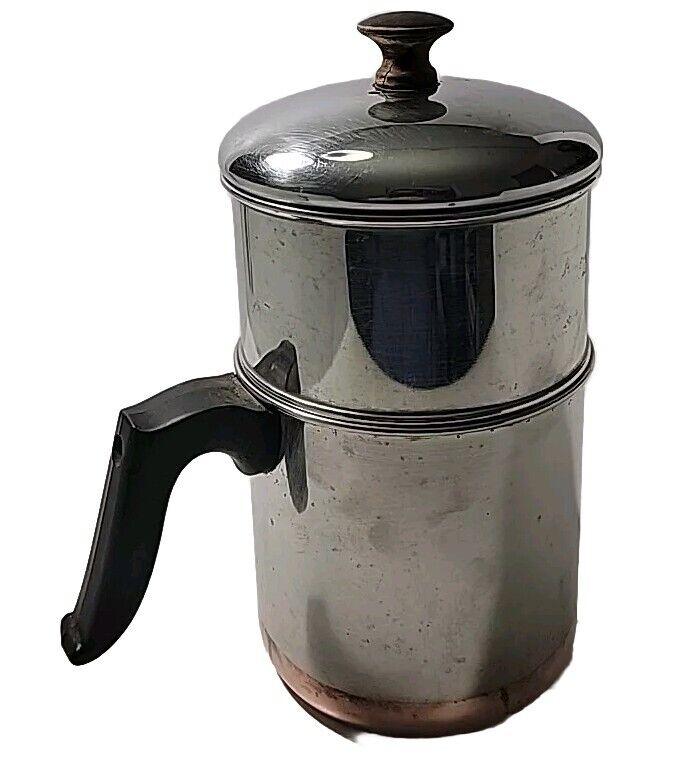 Vintage 1801 Revere Ware Coffee Percolator Copper Botton Stainless Pre 1968 USA 