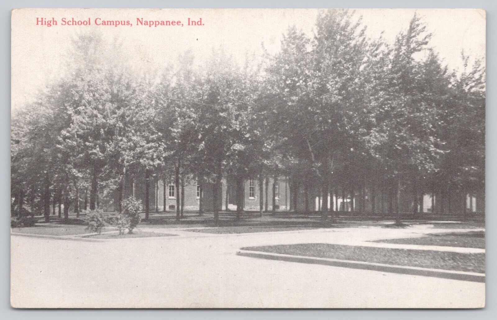Vintage Postcard High School Campus in Nappanee, Indiana - Campus, Trees