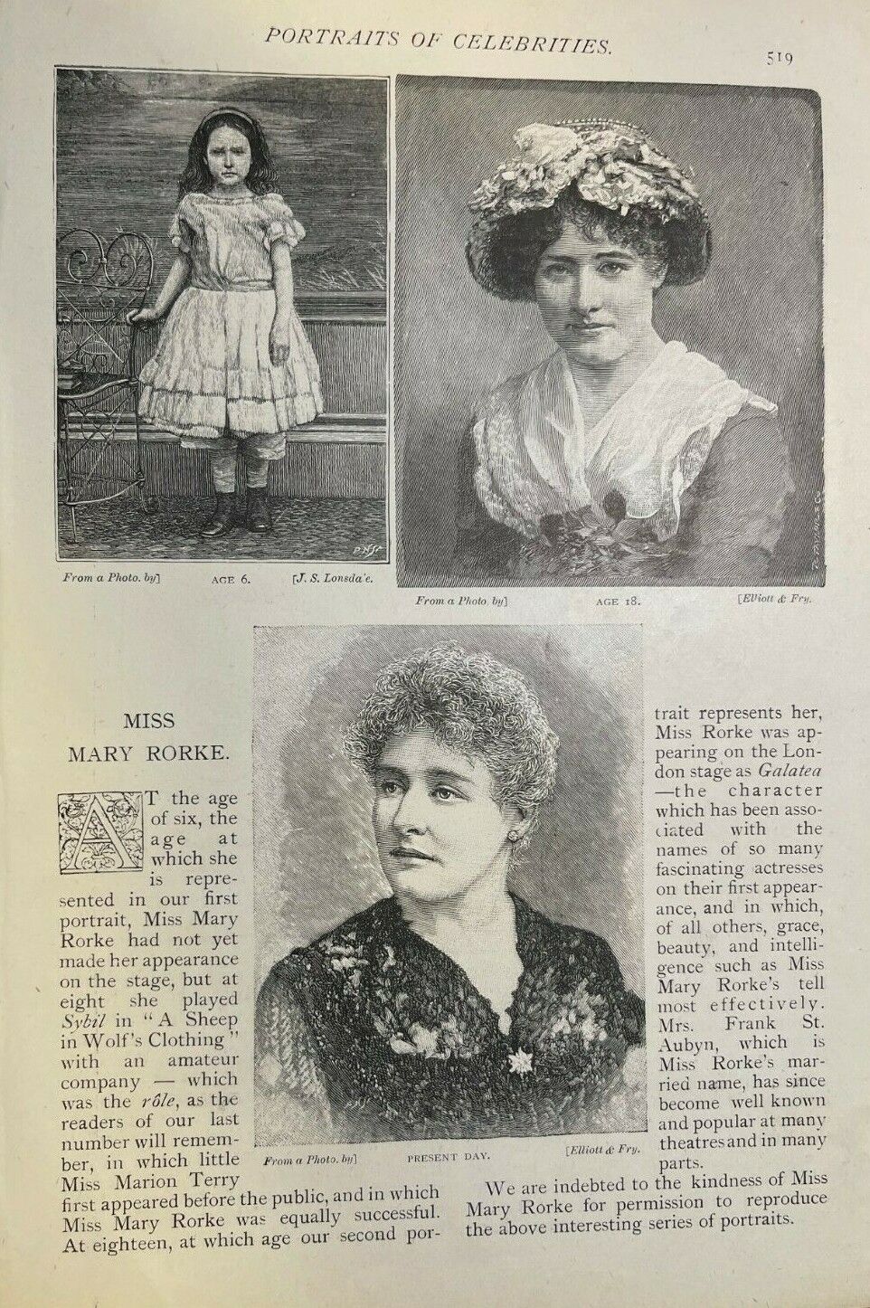 1891 English Actress Mary Rorke