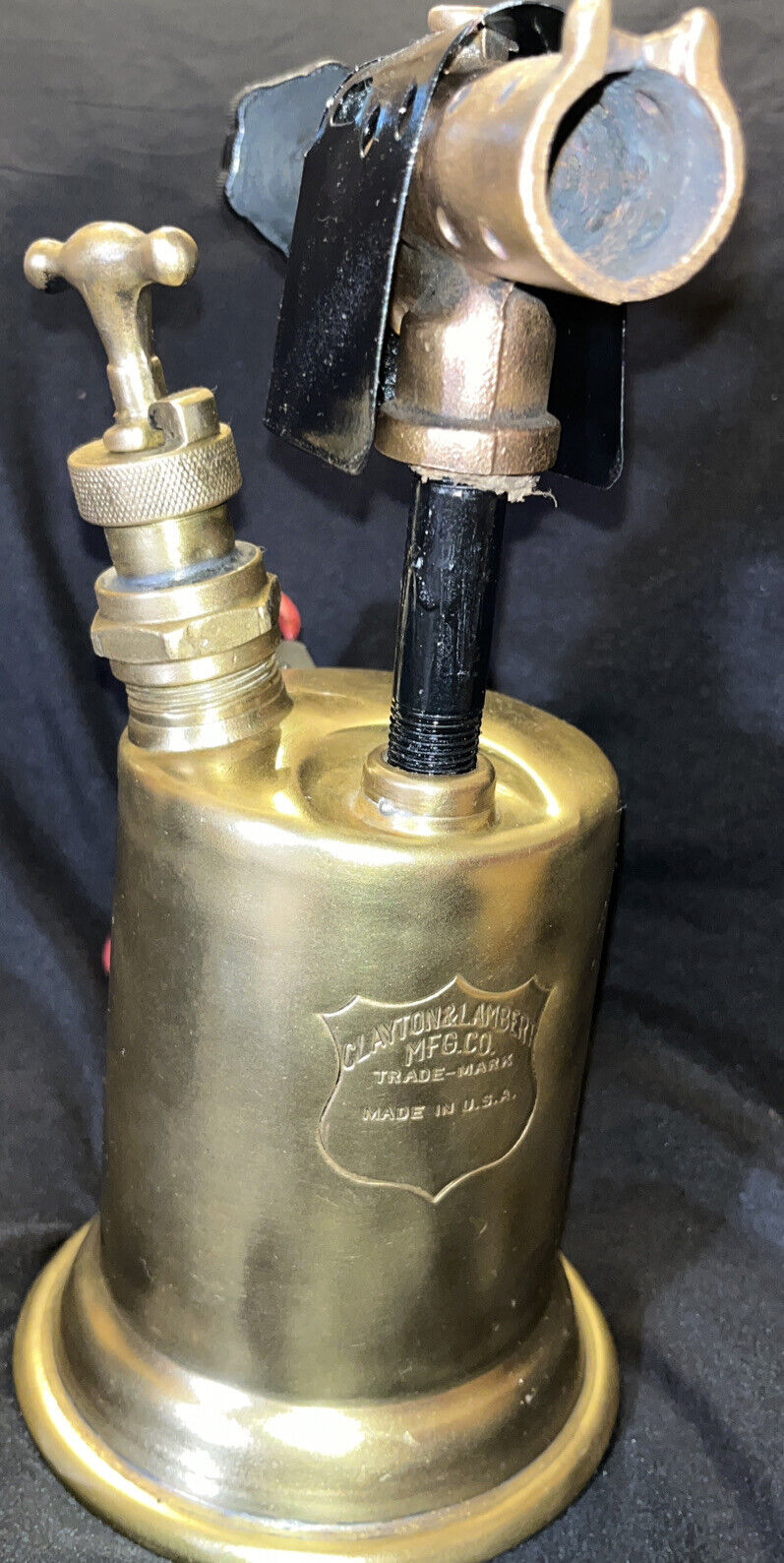 Vintage Clayton & Lambert Brass Blow Torch 1921/23 Red Handle Steam PunkPolished