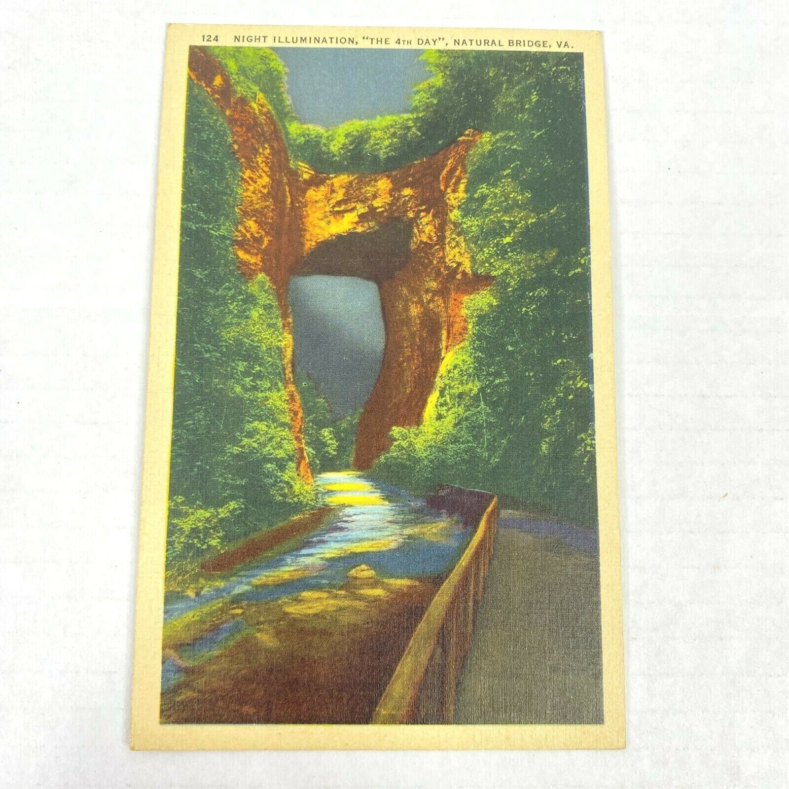 Vintage Postcard Natural Bridge Virginia Night Illumination 4th Day Travel 1930s