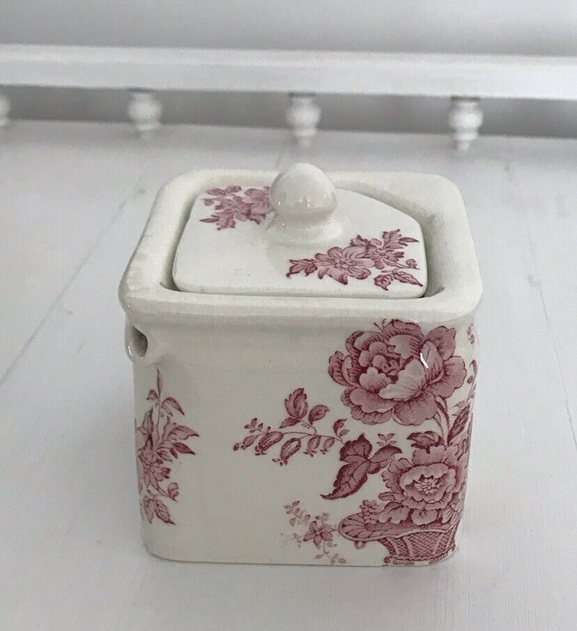 Antique Royal Staffordshire Charlotte Cube Teapot England, Red And Pink Floral