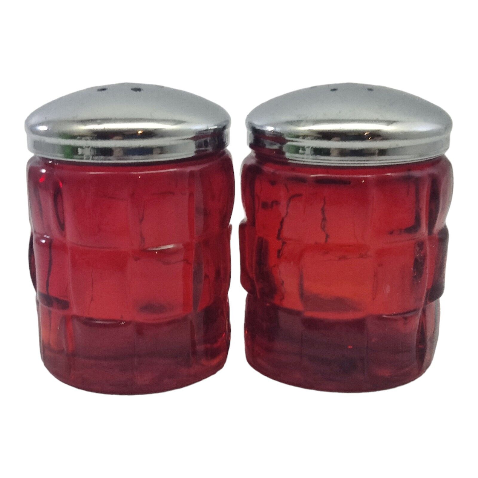 Vintage Ruby Glass Salt and Pepper Shakers