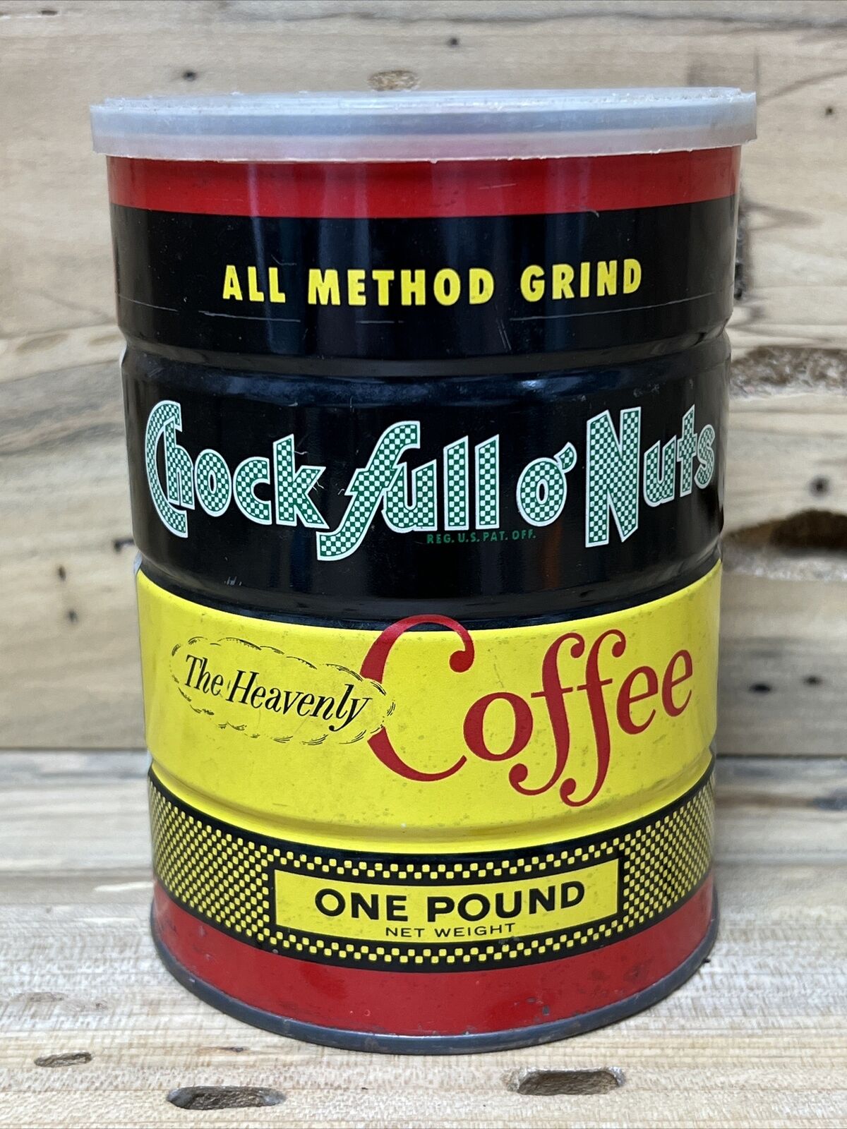 vintage chock full o\'nuts Heavenly Coffee One Pound Tin Can Q512