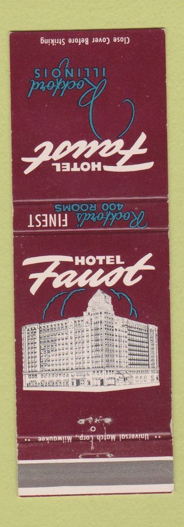 Matchbook Cover - Hotel Faust Rockford IL