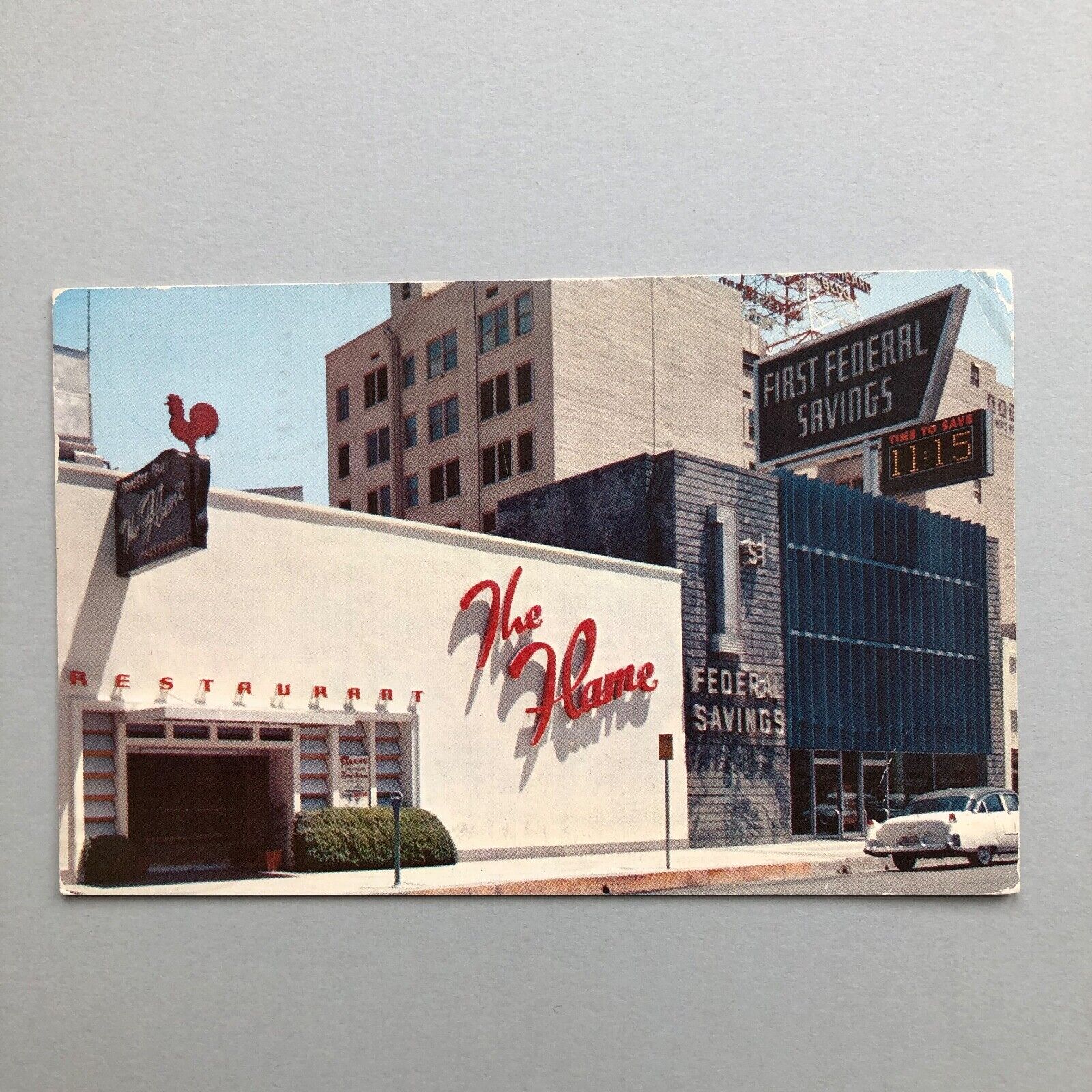 The Flame Restaurant Exterior Sign Phoenix Arizona 1960a Vintage Postcard V