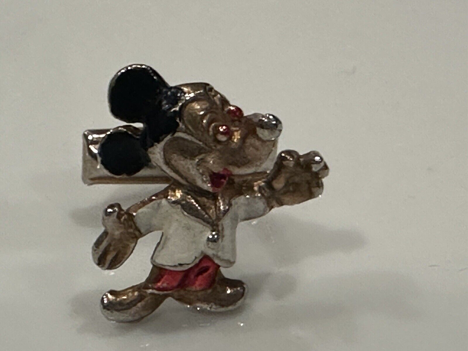 Disney Mickey Mouse Red Black Enamel Single Cufflink MCM Vintage