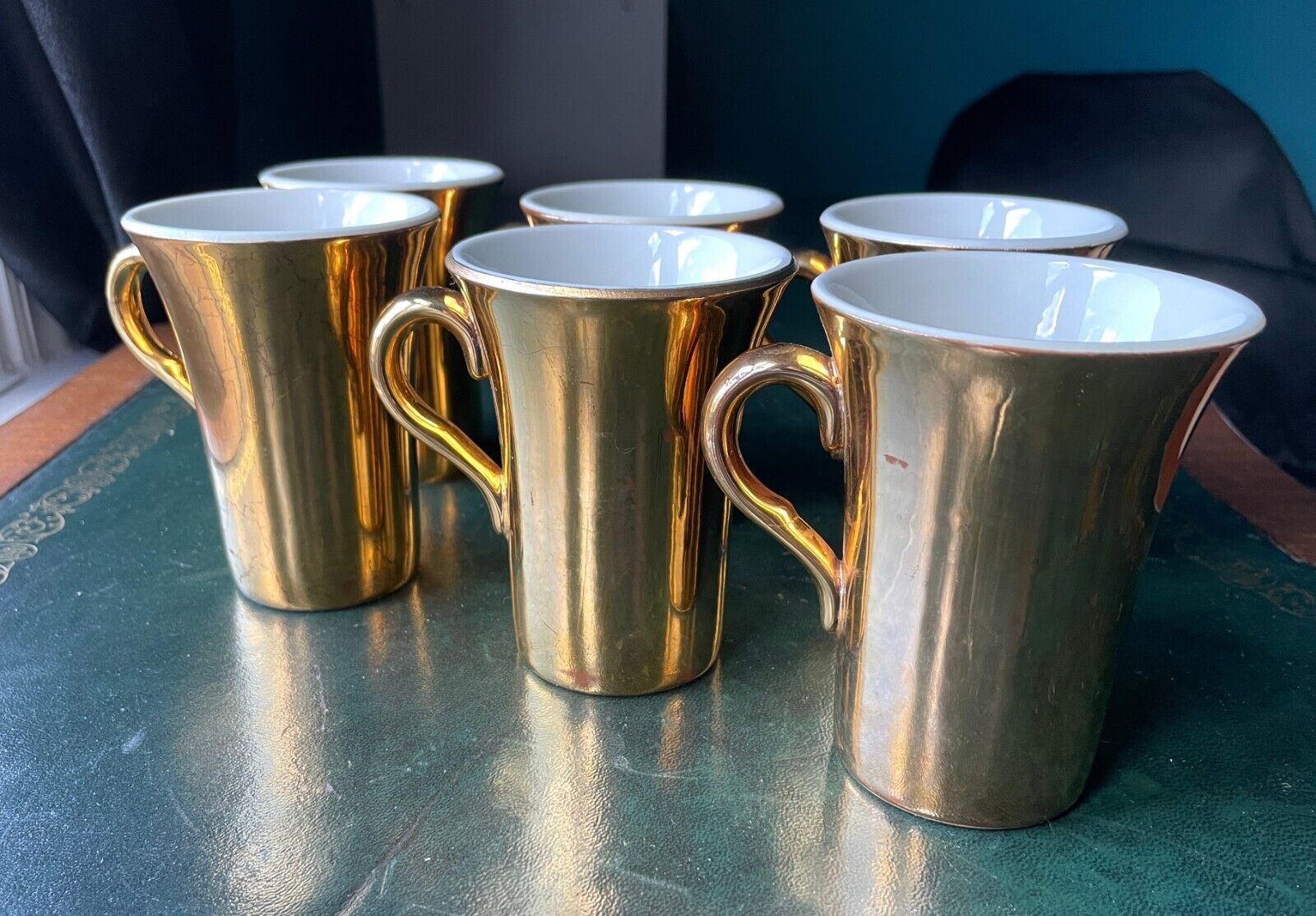 Vintage 22K Gold Hall Pottery 343 Porcelain Coffee Mug/Tea Cup  | Set of 6