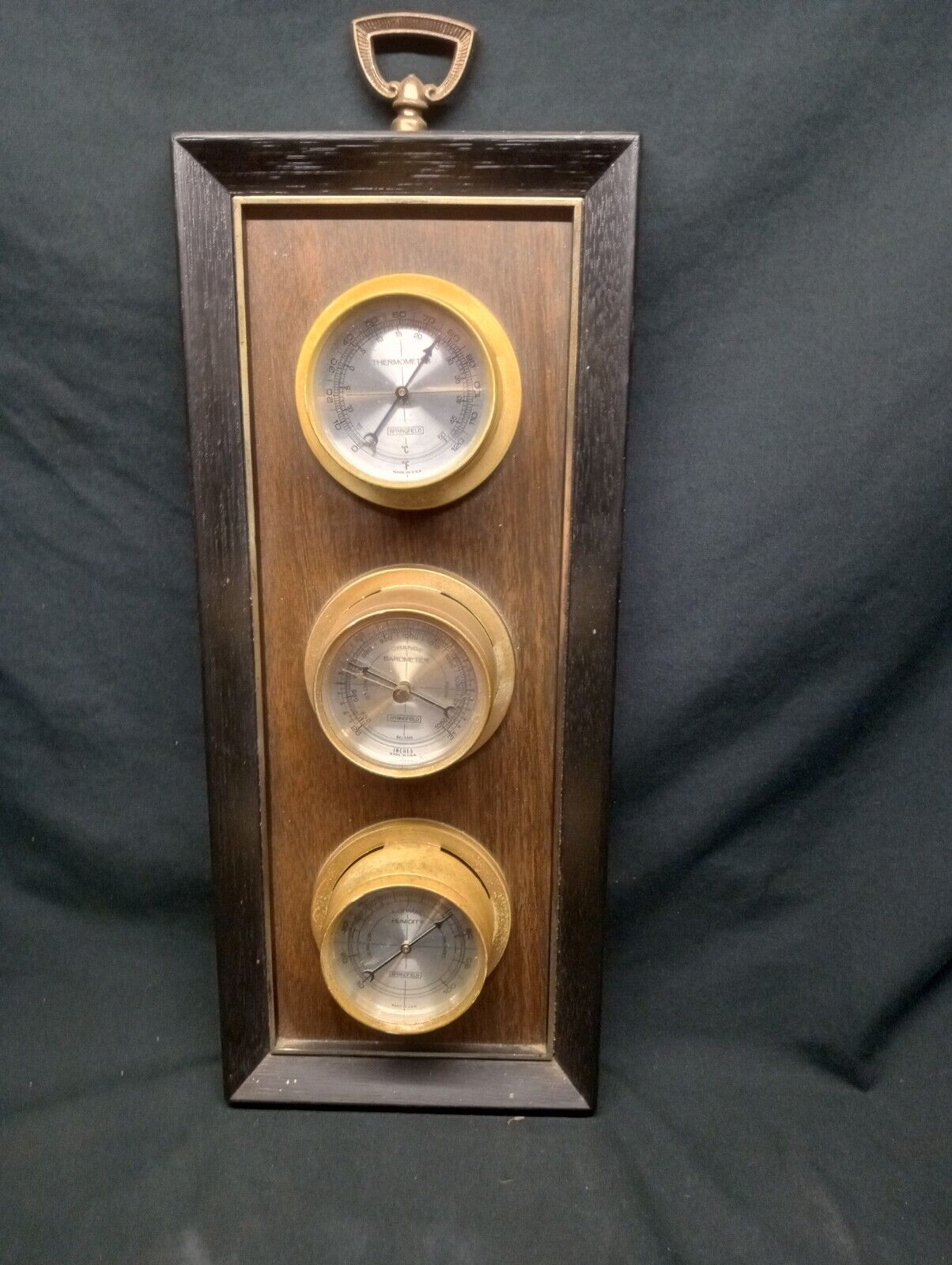 Springfield Wall Barometer Black Wood Vintage Retro Untested 