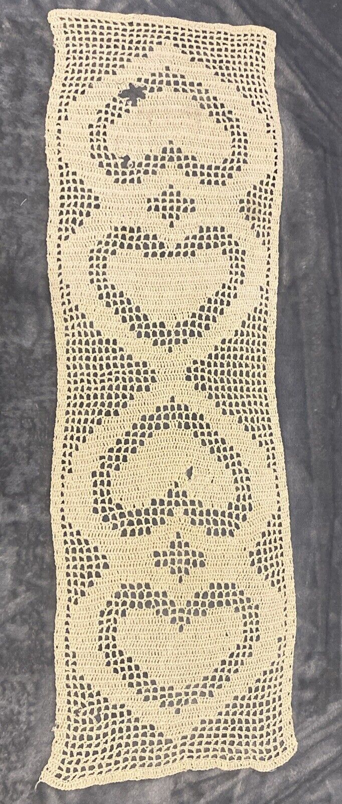 Vintage Hand Crocheted Large Doily, Beige, Cotton, Flower Design, Diamond Shape
