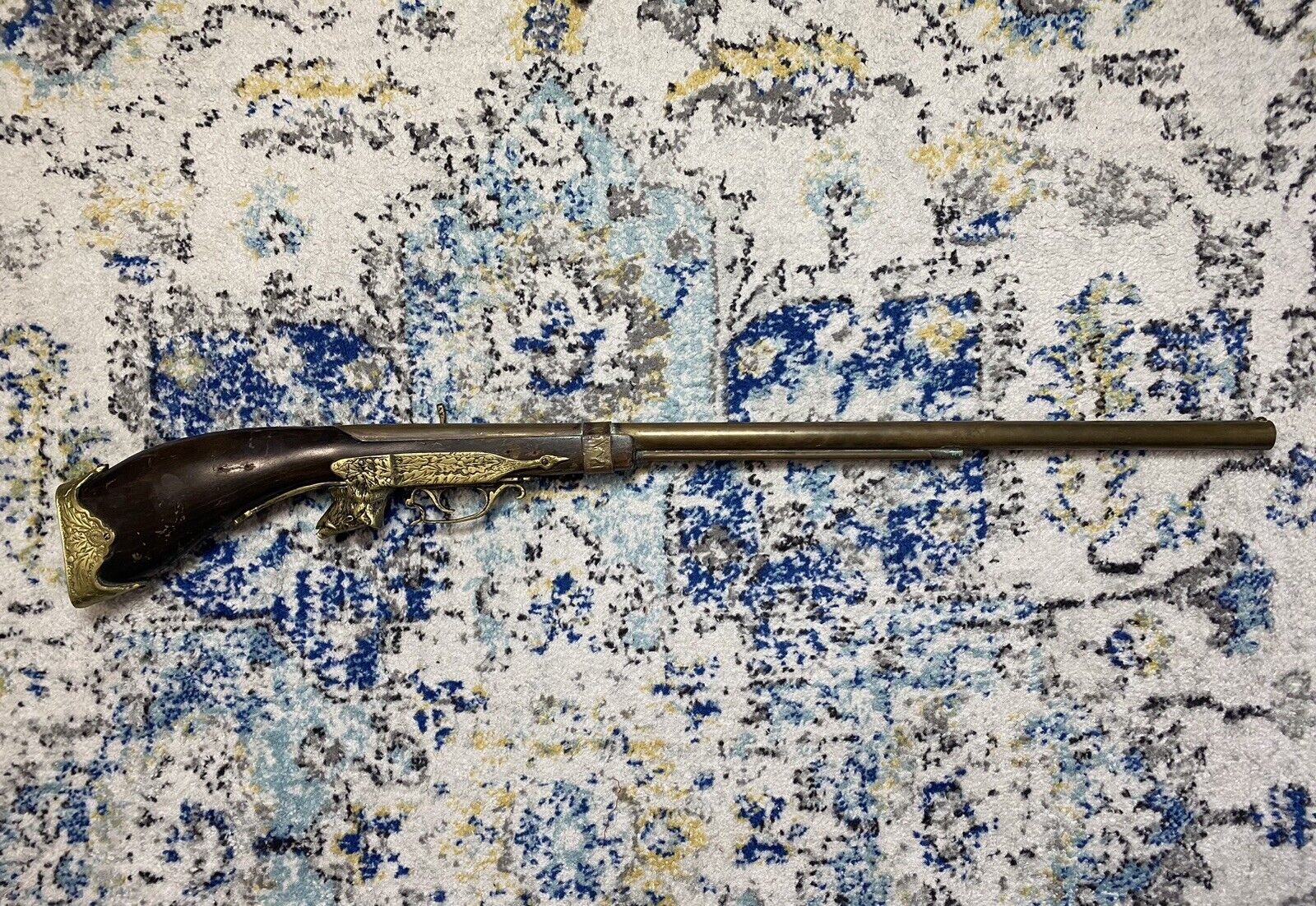 Vintage Wall Display Novelty Gun Pig Bore Head Brass Wood 38”