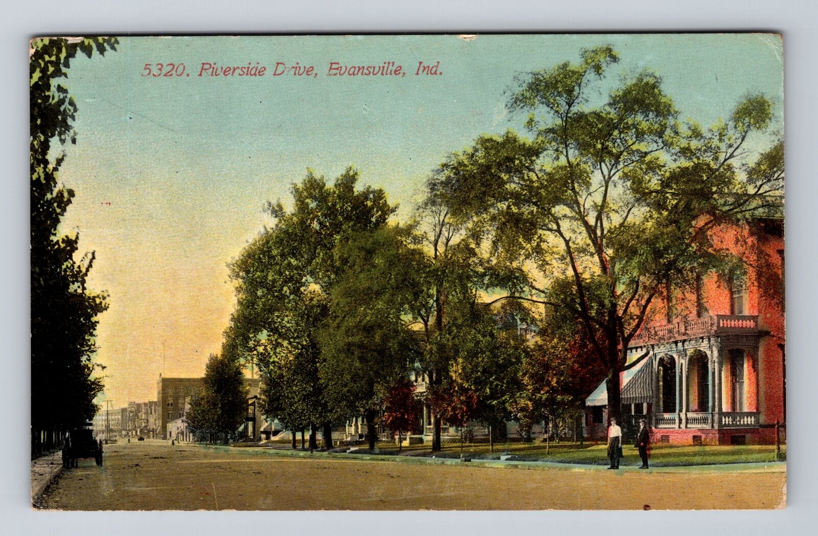 Evansville IN-Indiana, Panoramic View Riverside Drive Antique Vintage Postcard