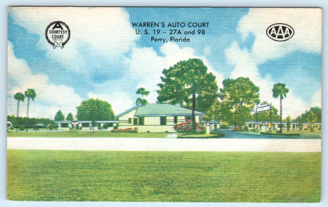 PERRY, Florida FL ~ Roadside WARREN\'S AUTO COURT ca 1940s Taylor County Postcard