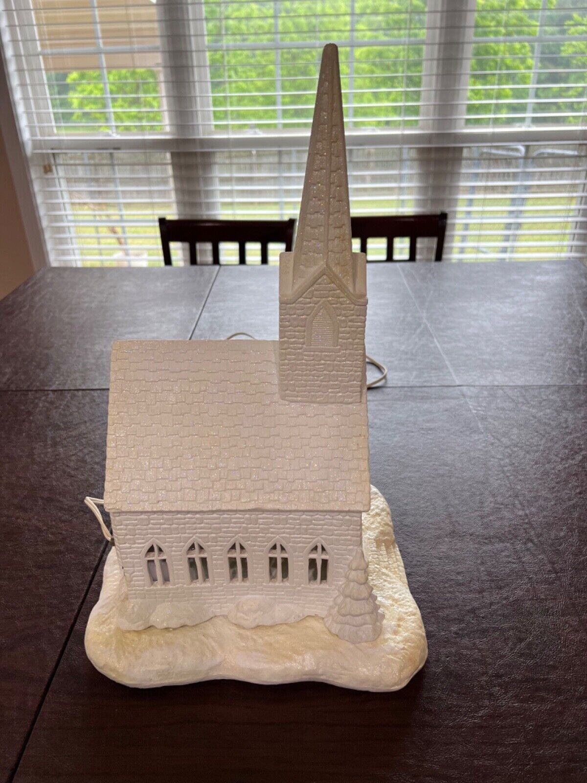 17” Ceramic Sparkling White Church / Light & 1.25” tall Base = 2 Pieces