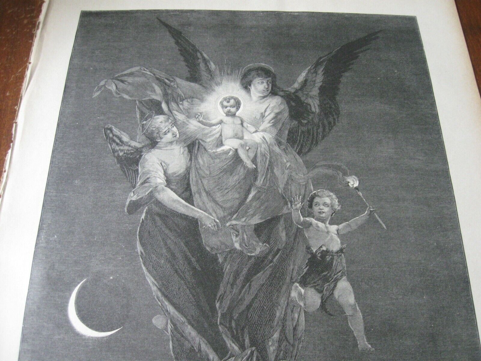 1892 Art Print ENGRAVING - CHRISTMAS ANGELS w BABY JESUS