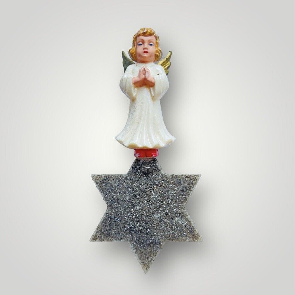 Vintage Christmas Angel Celluloid Glitter 4” Mica Star Ornament Decoration