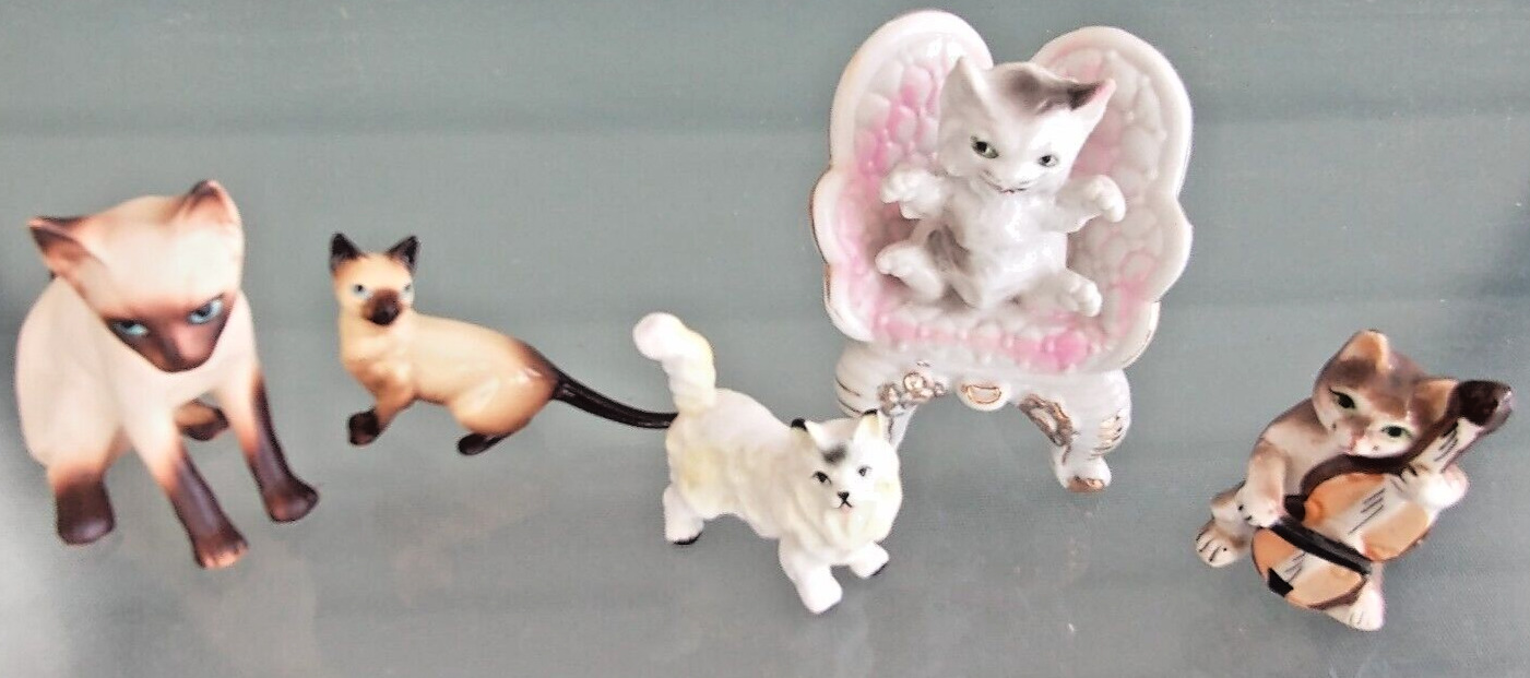 Nice Group of 5 Vintage Antique Assorted Interesting Ceramic Cats + Napco