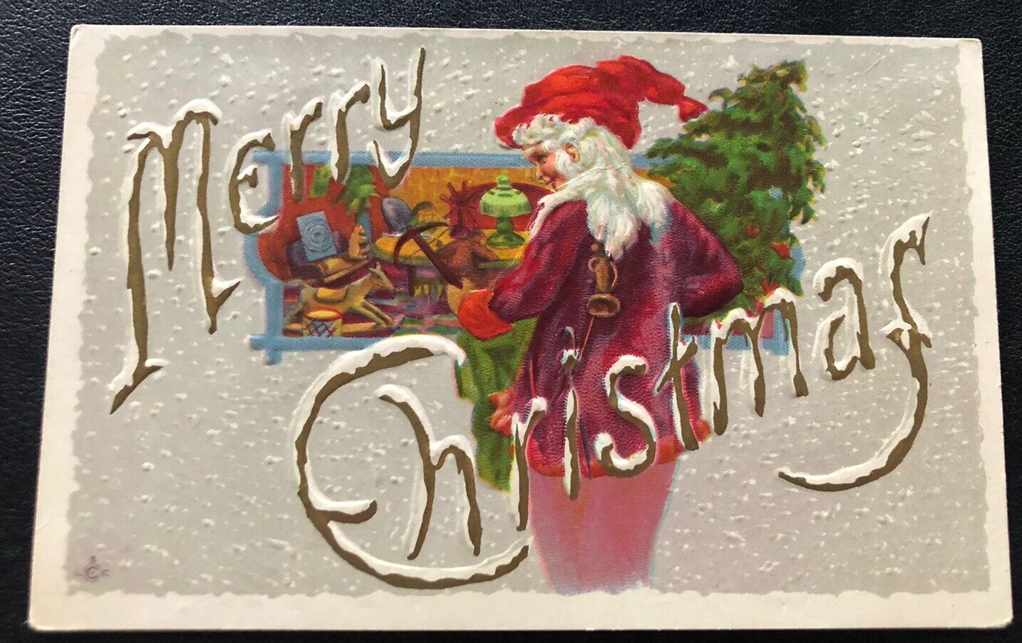 Santa Back Red Pink Suit Christmas Tree Workshop SLC Vintage Postcard II48