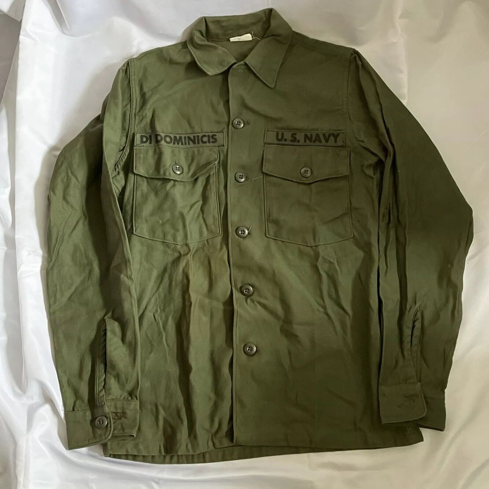 Vintage Vietnam Us Navy Og-107 Field Shirt Issued Slim Medium Military Ls Green