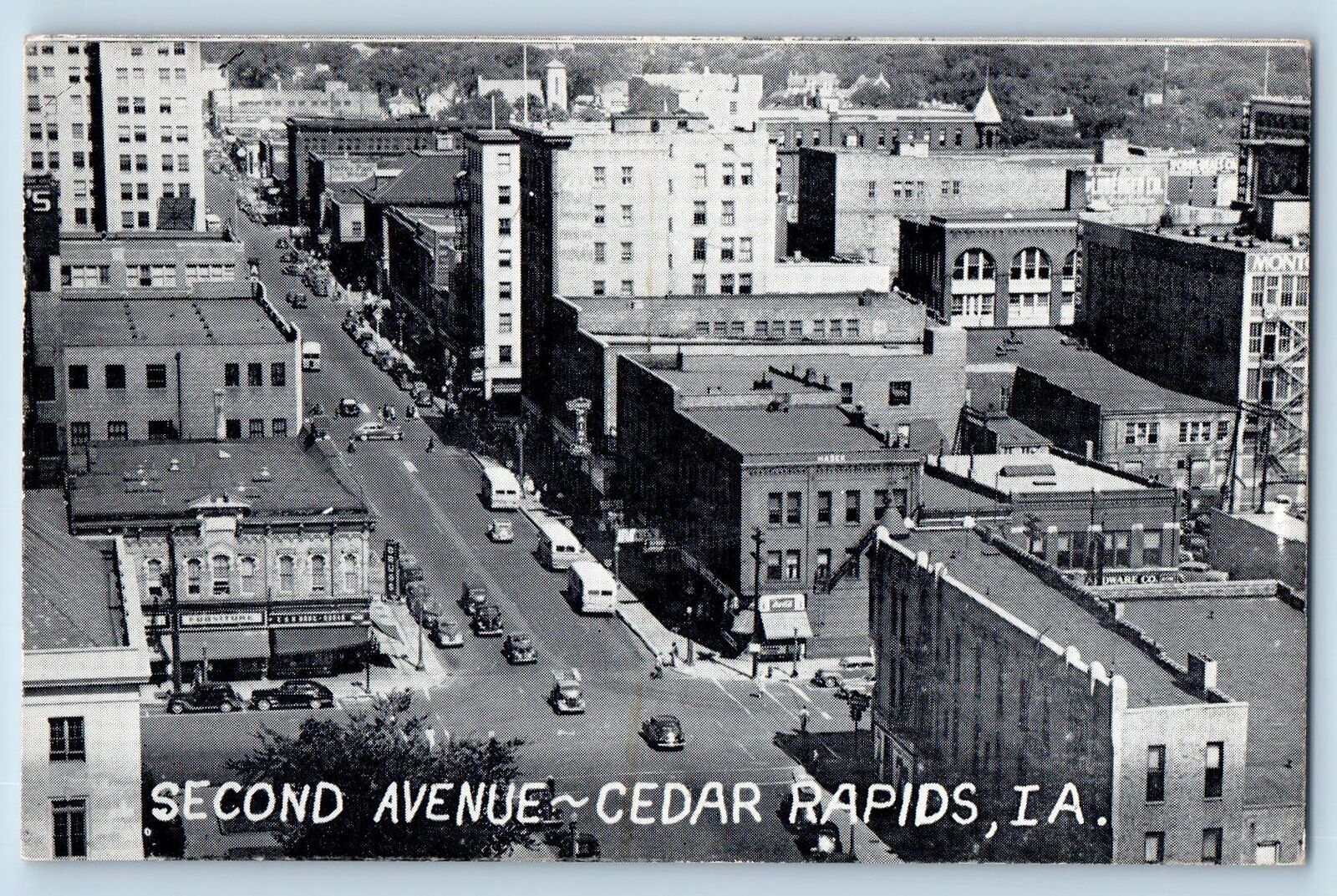 Cedar Rapids Iowa IA Postcard Bird's Eye View Of Second Avenue c1960's Vintage