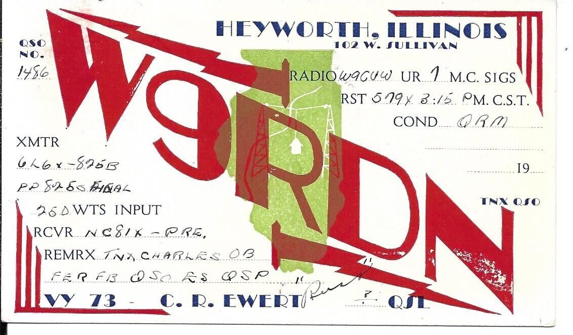 QSL 1939 Heyworth   Illinois    radio card