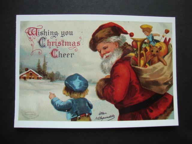 Railfans2 656) 1990 Postcard, Wishing You Christmas Cheer, Old Santa Claus, Toys