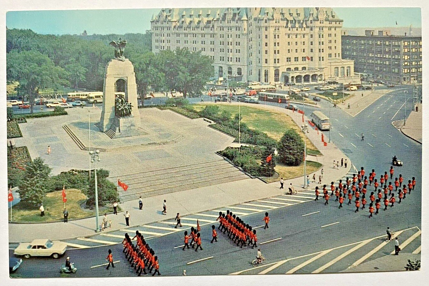 Aerial View of Confederation Square Cars Marching People Ottawa Canada Postcard