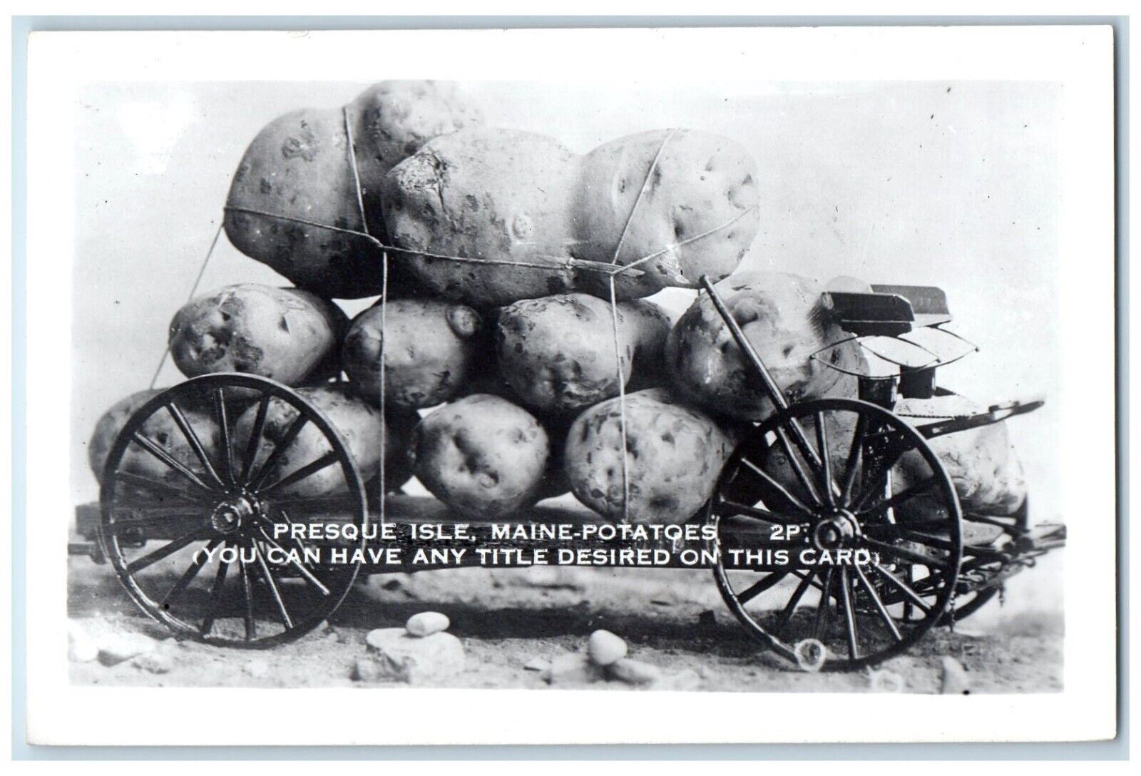 c1940's Exaggerated Potatoes Loaded Wagon Presque Isle ME RPPC Photo Postcard
