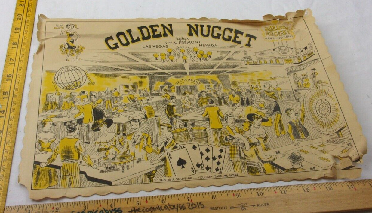 Golden Nugget Casino Restaurant placemat 1950s VINTAGE Las Vegas Fremont st.