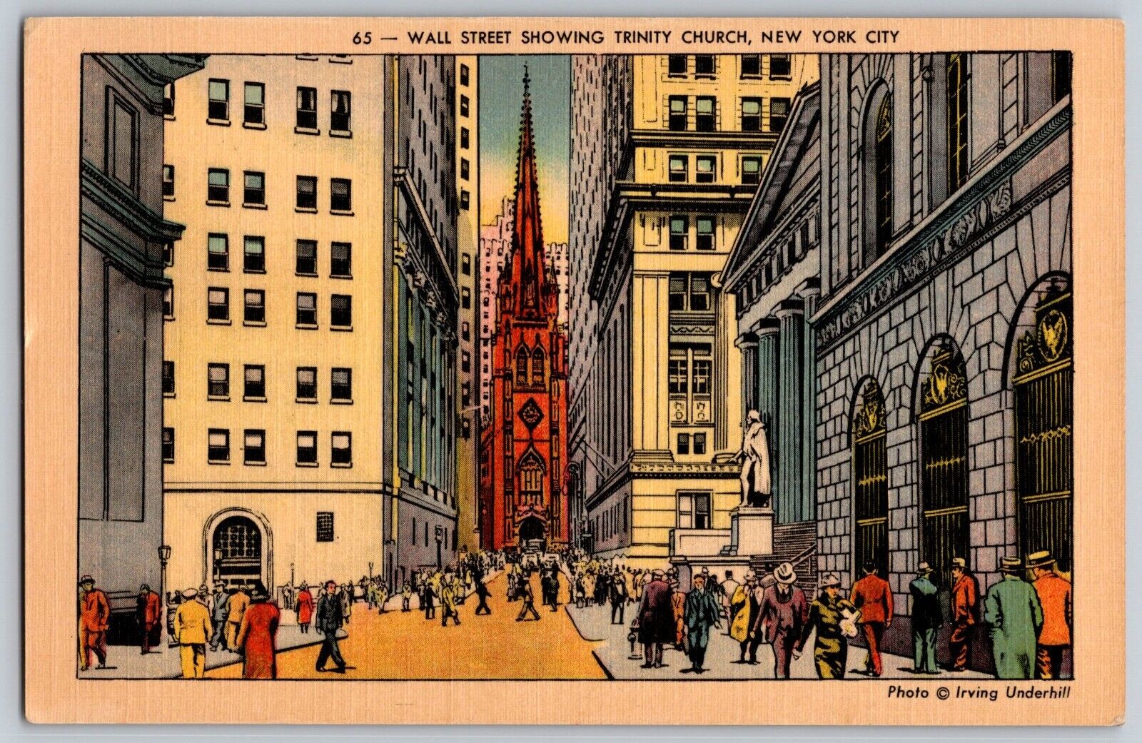Postcard Wall Street Showing Trinity Church New York City New York C11