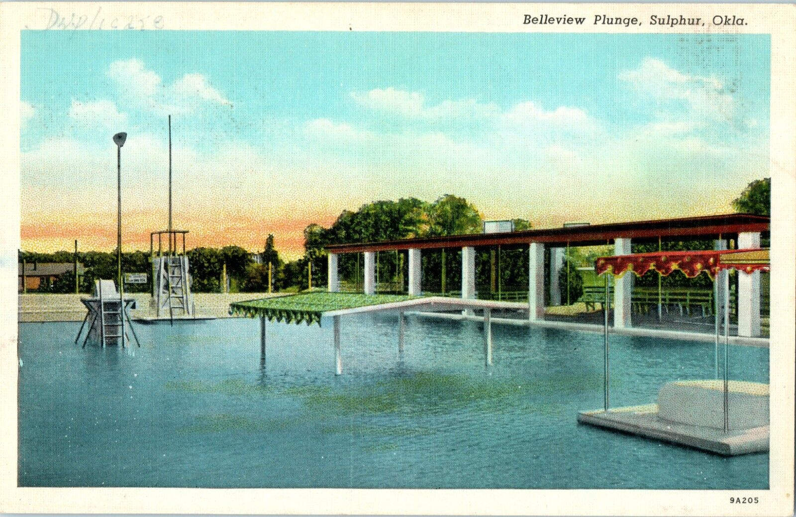 SULPHUR OKLAHOMA BELLEVIEW PLUNGE SWIMMING AREA MURRAY COUNTY POSTCARD D8