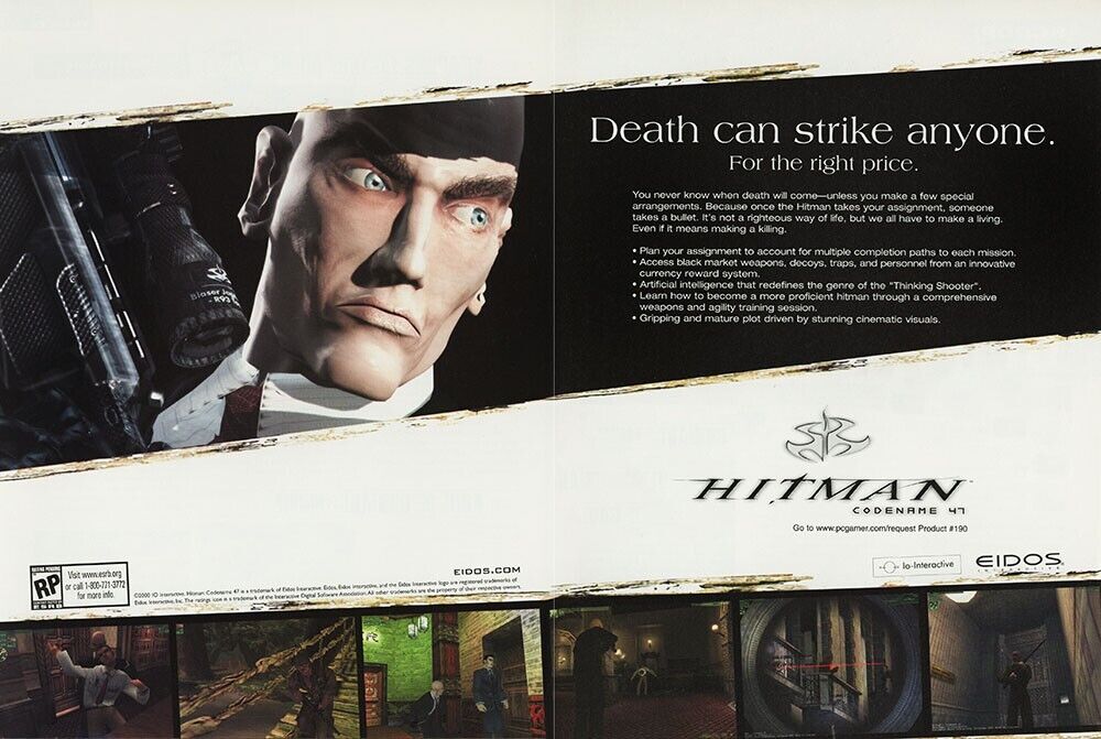 Hitman Codename 47 PC Original 2001 Ad Authentic Eidos Video Game Promo