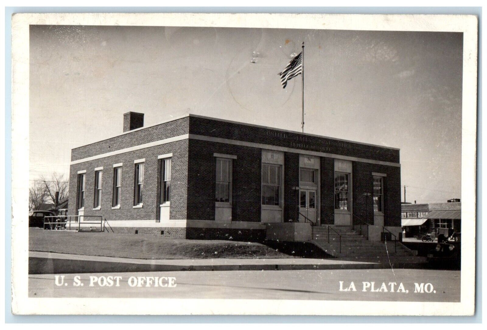 1945 US Post Office Building Cars La Plata Missouri MO RPPC Photo Postcard