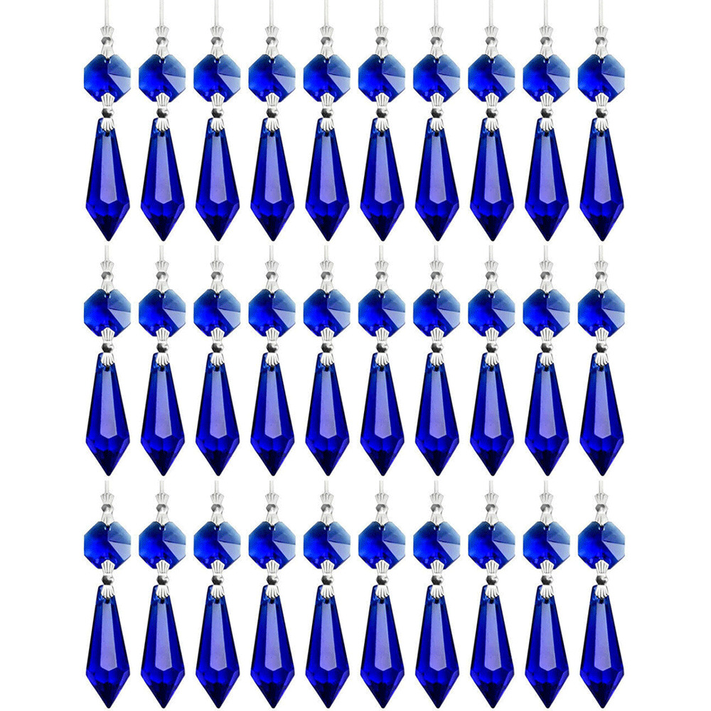40PCS Blue Crystal Chandelier Lamp Icicle Prisms Parts Hanging Pendant Ornament