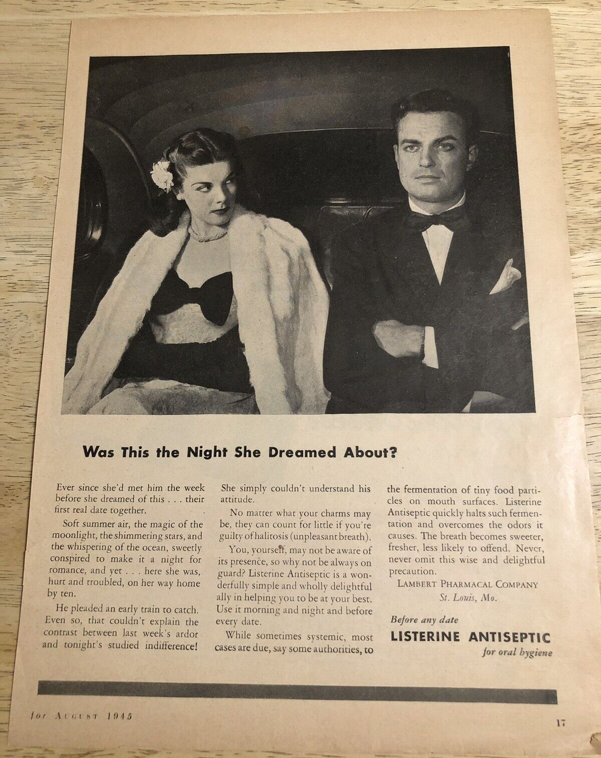 1945 LISTERINE ANTISEPTIC / NOB HILL George Raft - Vintage Magazine Ads 2-sided