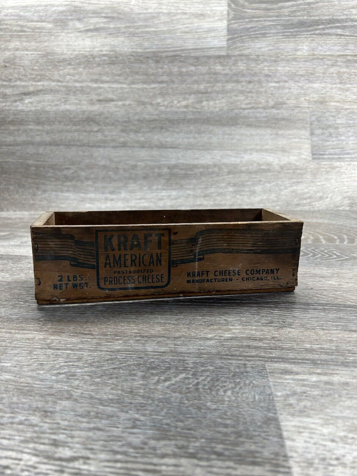 Antique Vintage Kraft 2lb Process American Cheese Hand Made Wood Box Chicago USA