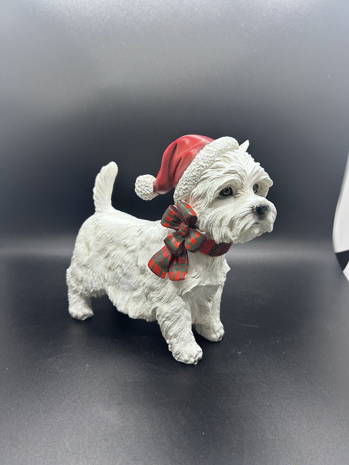 Westie West Highland White Terrier Christmas Dog Figure 6” Tall Santa Hat Plaid