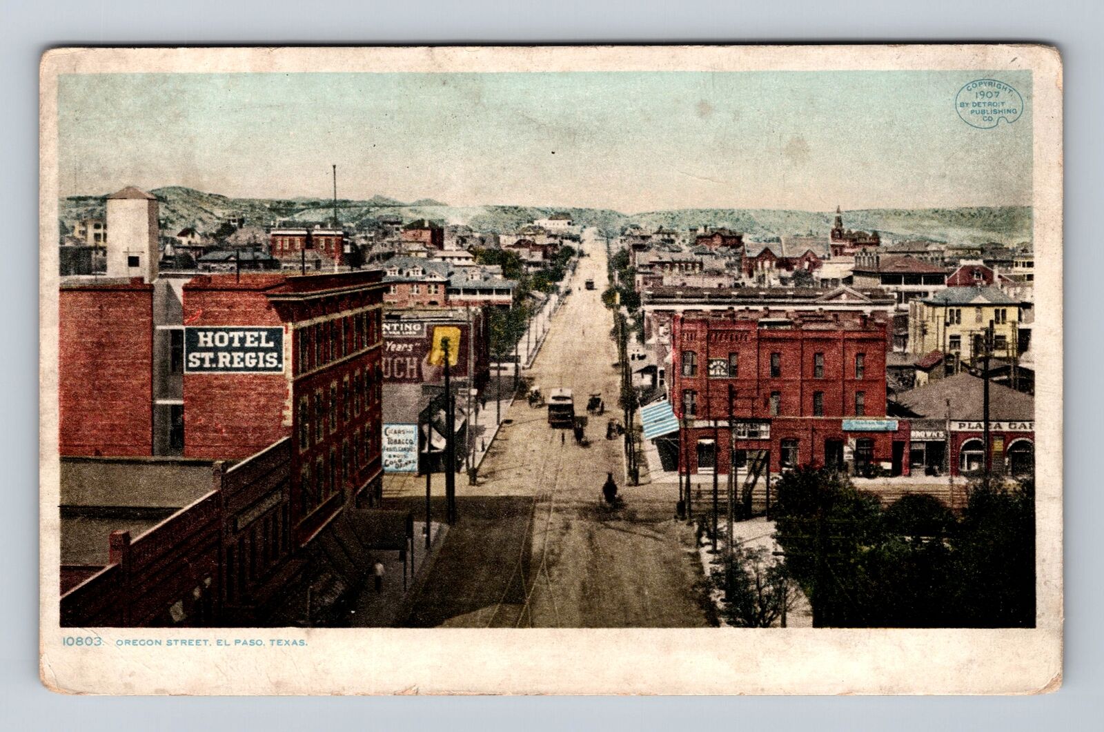 El Paso TX-Texas, Aerial Oregon Street, Advertising, Antique Vintage Postcard