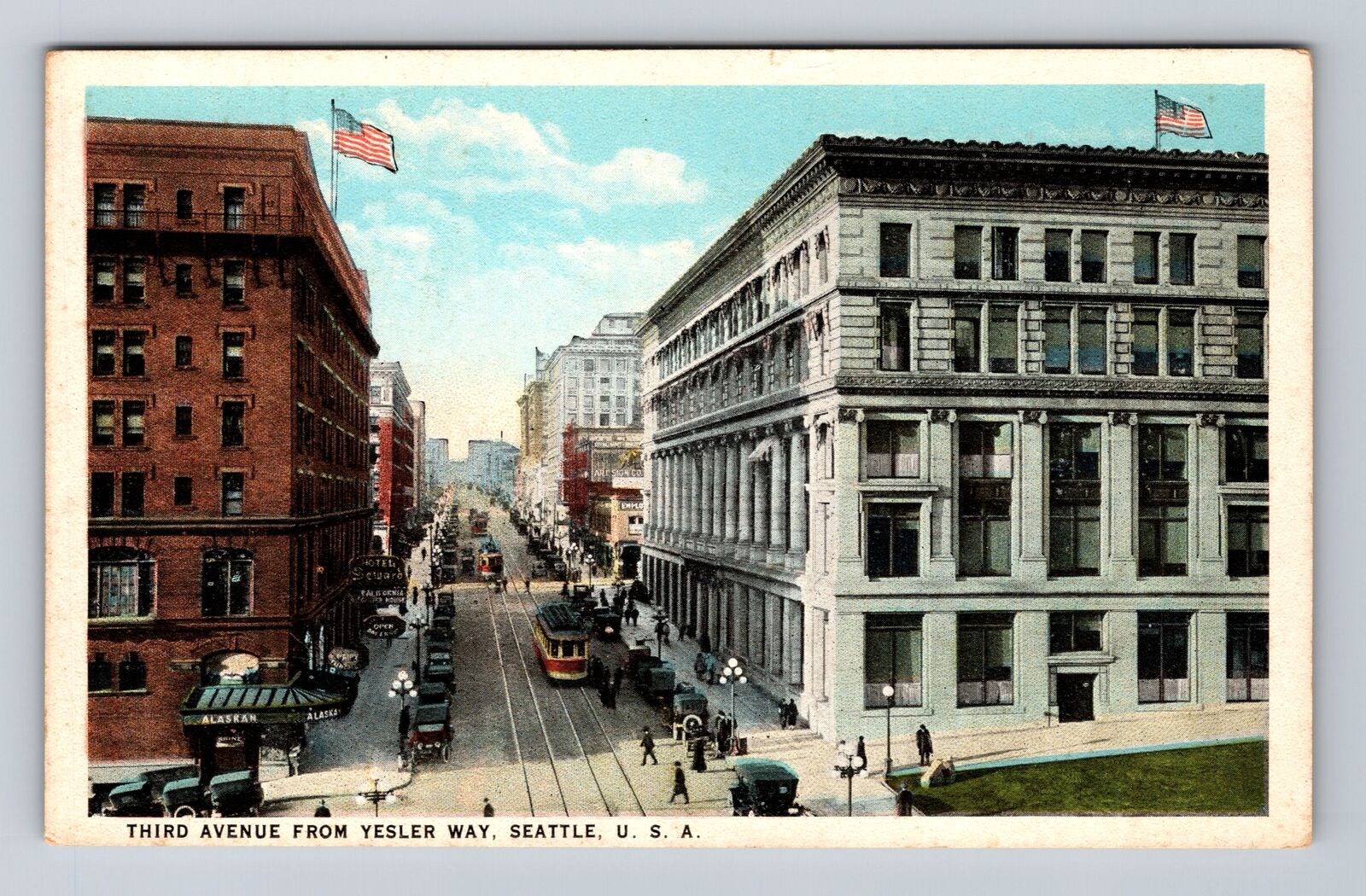 Seattle WA-Washington, Third Avenue from Yesler Way, Antique Vintage Postcard