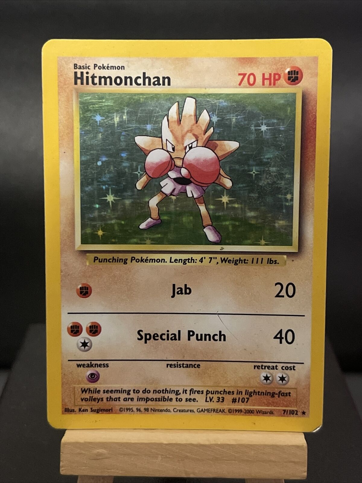 Pokemon Card Hitmonchan 7/102 Holo Rare Base Set 4TH PRINT WOTC Played