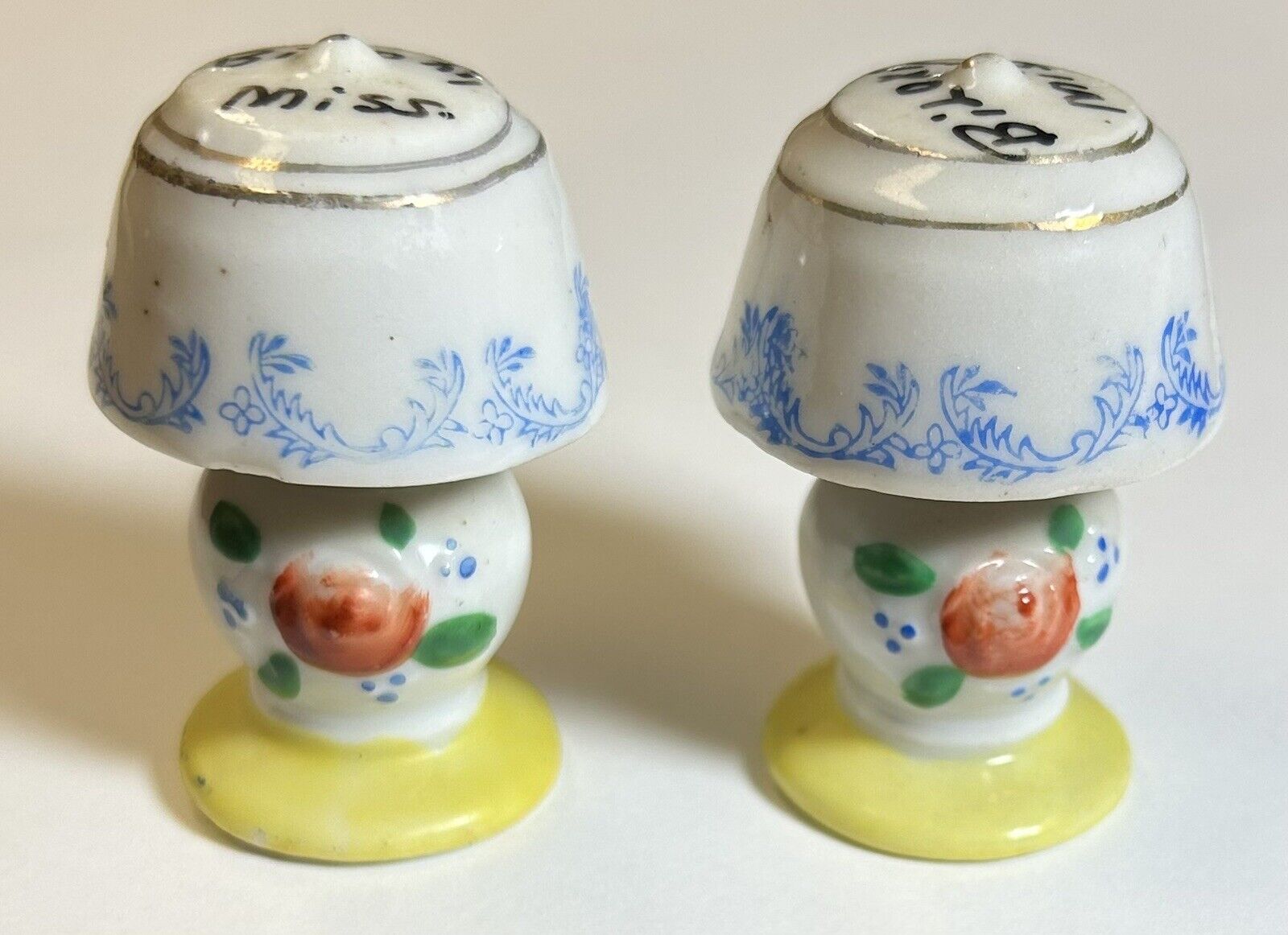 K. I. Japan Painted Miniature Lamp Set, Souvenir of Biloxi, Mississippi 