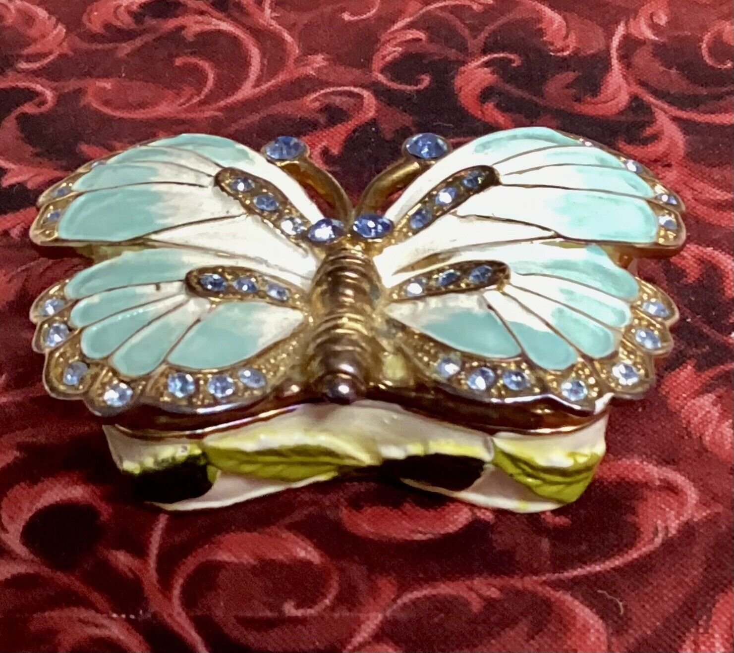 Vtg Enameled Jeweled Hinged Trinket Box-Butterfly Style Rucinni?