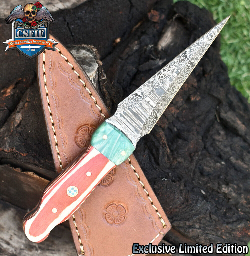 CSFIF Handmade Hand Forged Hunting Knife Twist Damascus Hard Wood Gift