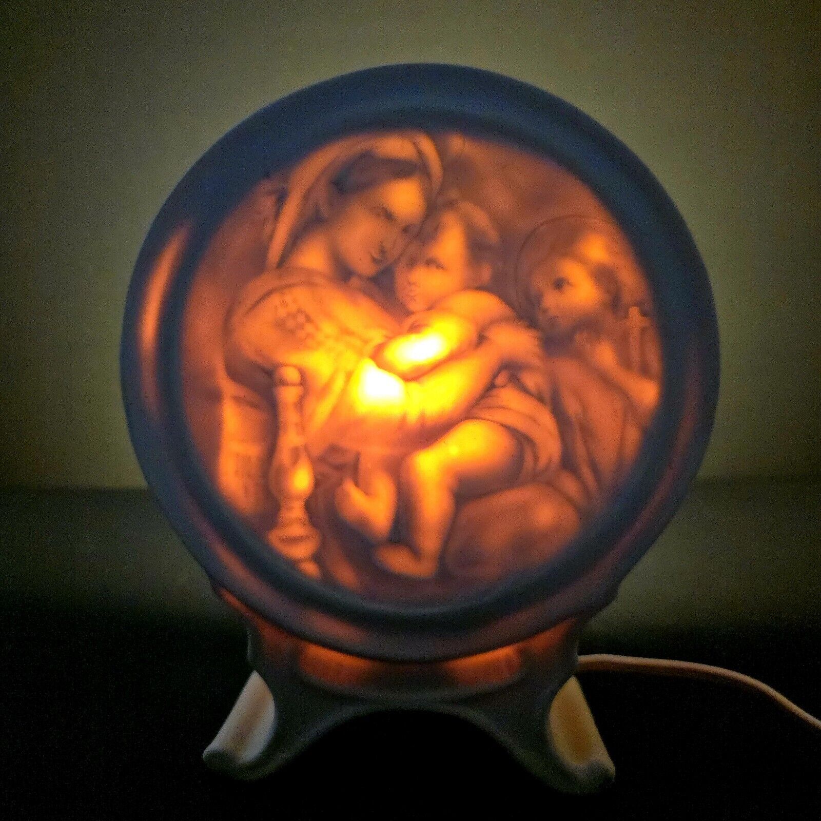 Vintage Madonna and Child Lithophane Lamp Night Light Porcelain Art 