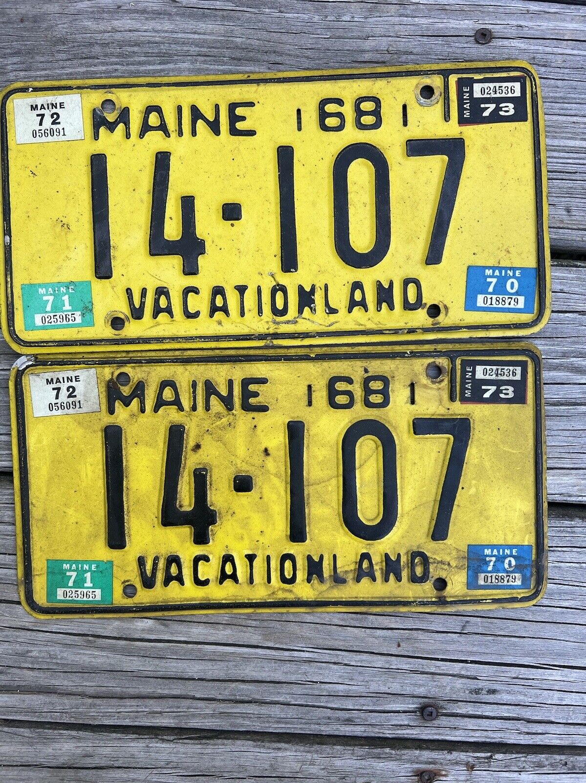 Maine 1968 Pair License Plates # 14-107  Years 1968 1970 1971 1972 1973