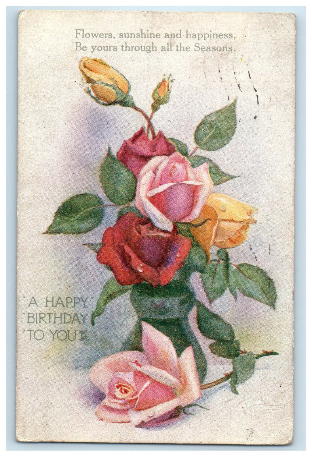1921 A Happy Birthday To You, Flowers, Oilette Tuck Art Posted Postcard
