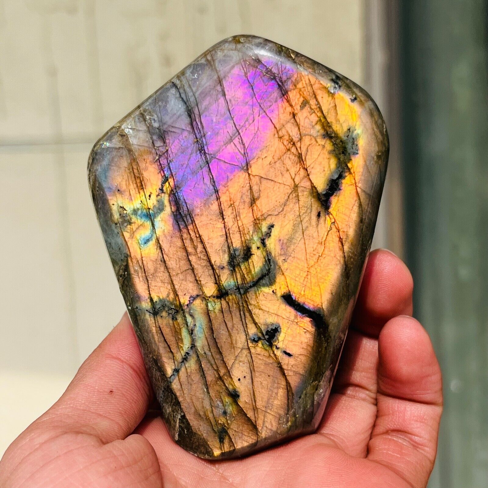 435g Natural Rainbow Flash Labradorite Quartz Crystal Freeform Mineral Healing