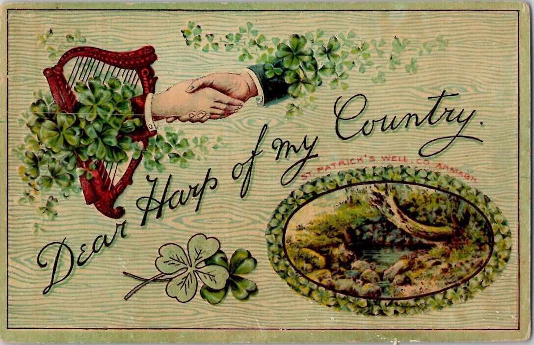 Dear Harp of My Country St Patrick\'s Well Armagh Hands Shaking Postcard 2190