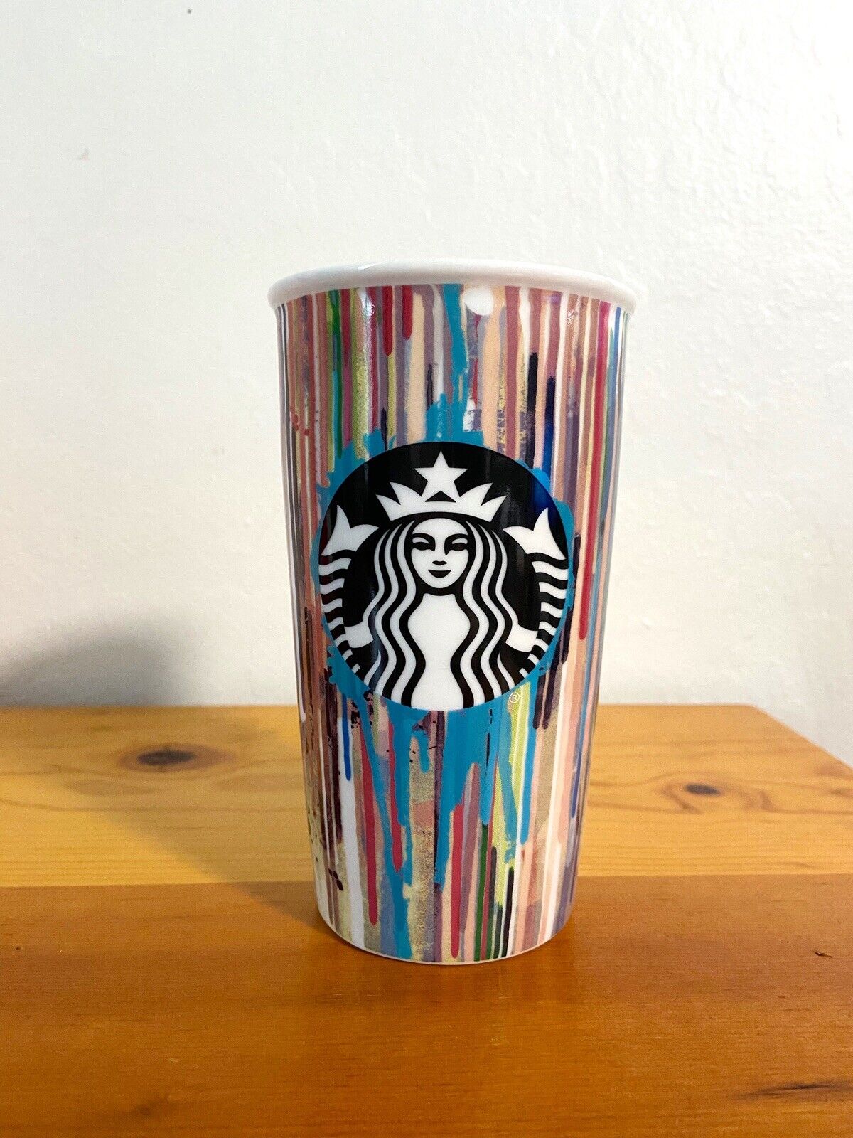 Starbucks Ceramic Paint Drip Travel Tumbler Mug 2015 12 oz. Ceramic W/O Lid